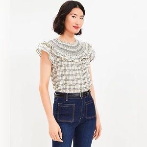 EUC LOFT plaid smocked ruffle yoke top XL